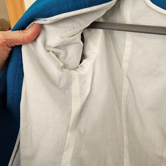 Blue White Nautical Cotton Linen Resort Blazer Suit Jacket Sailor Beachy Boating - Picture 10 of 12